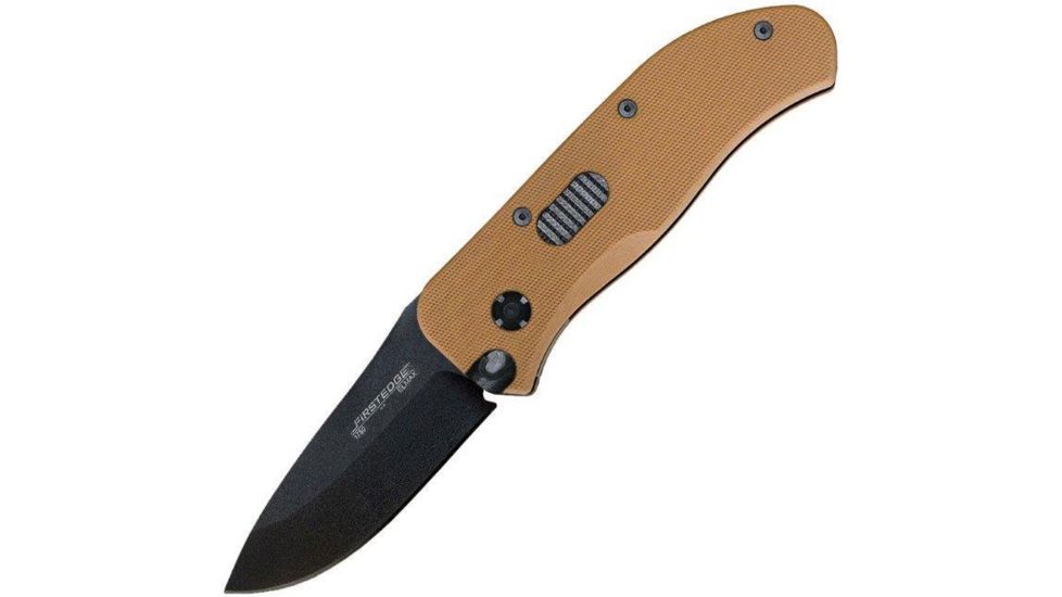 First Edge Tracklock Tactical Hunter Folding Knife, Auto Opening Fine Edge, Elmax Black Oxide Blade, Coarse Black, 1750-BLB