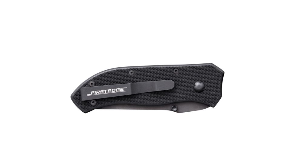 First Edge Tracklock Tactical Hunter Folding Knife, Auto Opening Serrated Edge, Elmax Bead Blast Blade, Coarse Black 1755-BBB