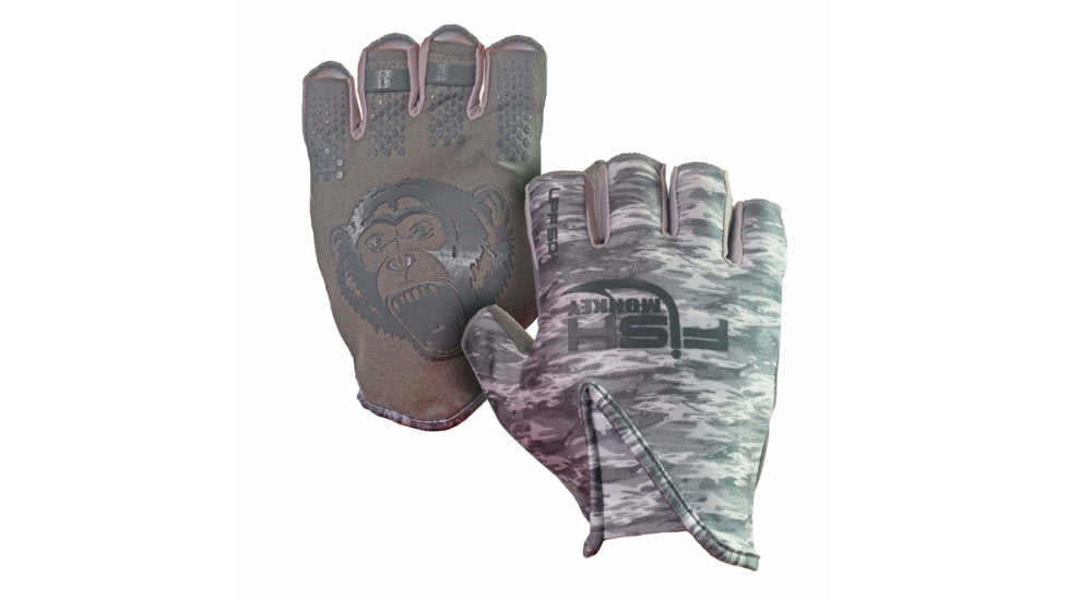 Fish Monkey Stubby Guide Gloves, Grey Water Camo, M, FM18-GREYWTRCAM-M