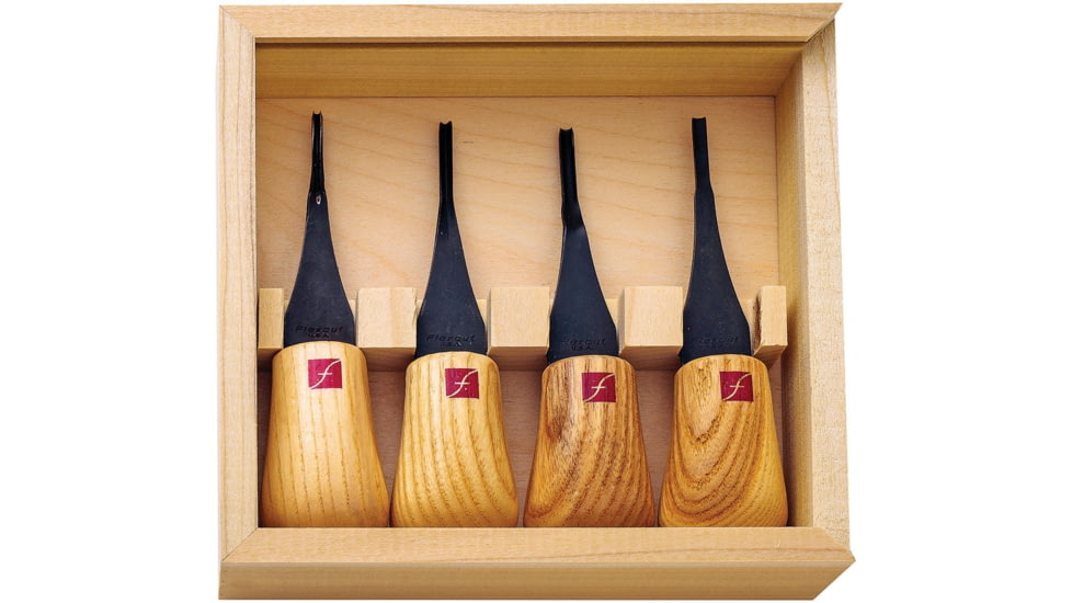 Flexcut Mini-Palm Fixed Blade Knives, Four Piece Set in Wooden Storage Box, FR604