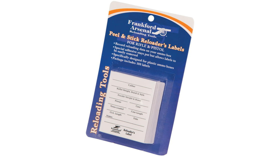 Frankford Arsenal Pistol and Rifle Reloaders Labels, 100 Pack, Blue/White, 202364
