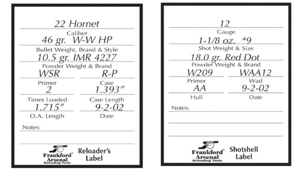 Frankford Arsenal Pistol and Rifle Reloaders Labels, 100 Pack, Blue/White, 202364