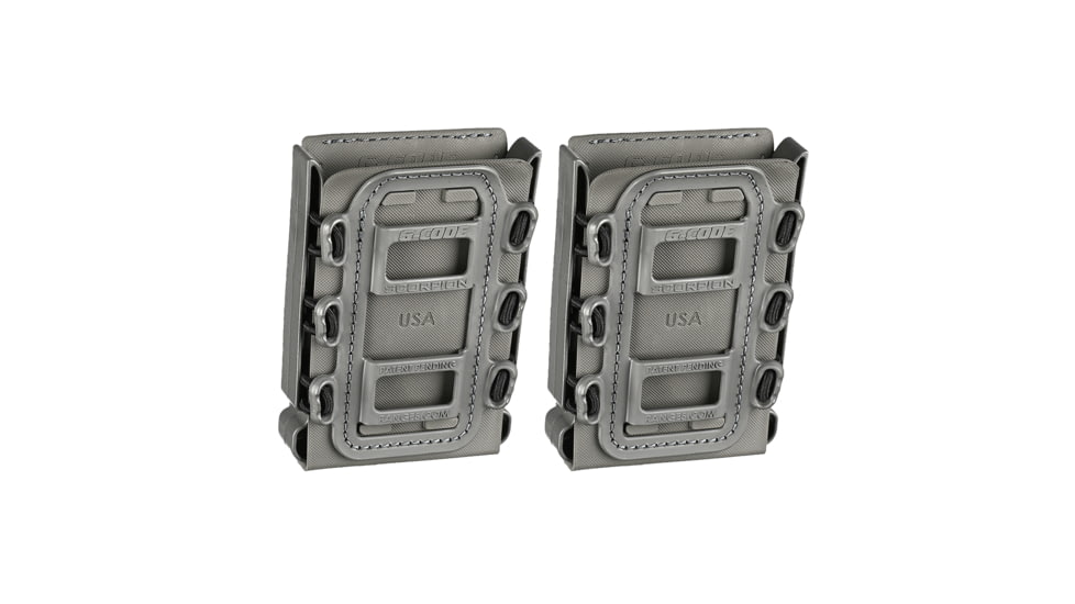 G-Code Soft Shell Scorpion Magazine Carrier Pack of 2, Rifle, R1/R2/R3 Molle and Belt Mounts, Ambidextrious, Grey On Grey, Grey Frame/Grey Shell, Rifle, SS-R1-2PK-123-GYGY