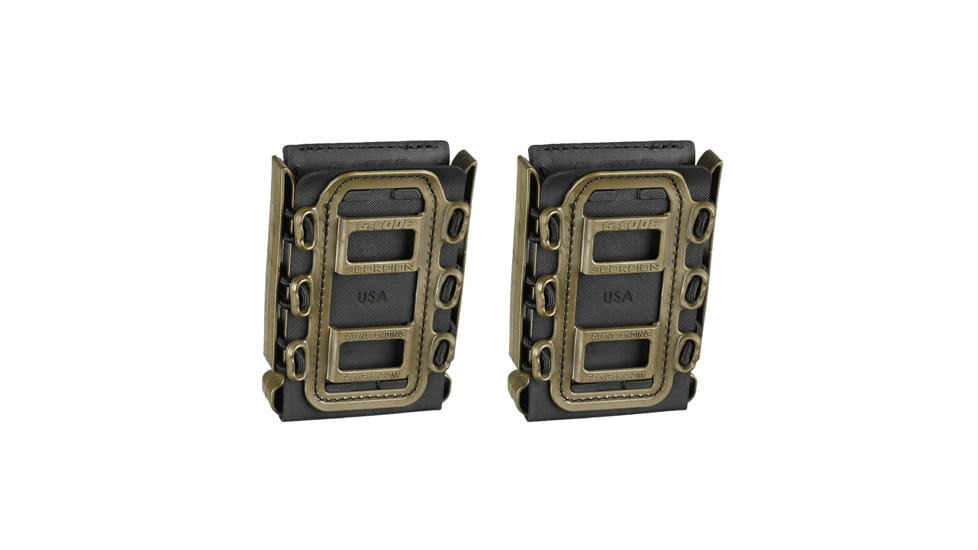 G-Code Soft Shell Scorpion Magazine Carrier Pack of 2, Rifle, R1/R2/R3 Molle &amp; Belt Mounts, Ambidextrious, Green On Black, OD Green Frame/Black Shell, Rifle, SS-R1-2PK-123-GNBK