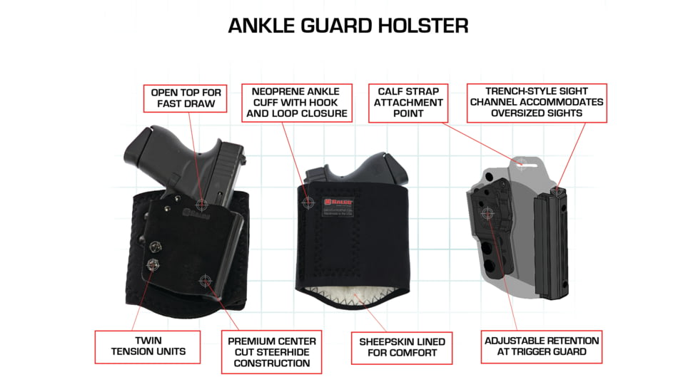 Galco Ankle Guard Leather Holster, Left, Ankle Holster, Plain, Black , AGD801RB