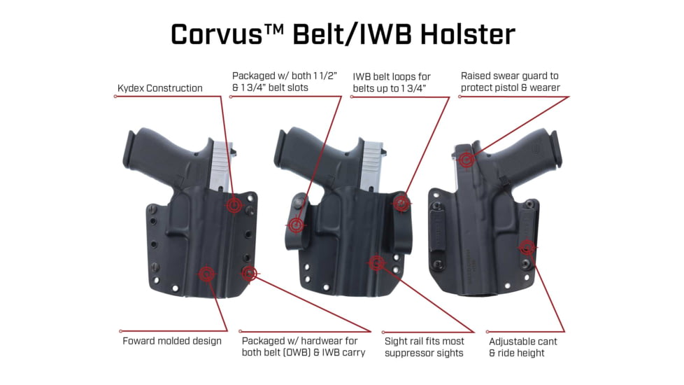 Galco Corvus Belt/IWB Kydex Holster, Smith &amp; Wesson M&amp;P Subcompact, Right, Black, CVS474RB
