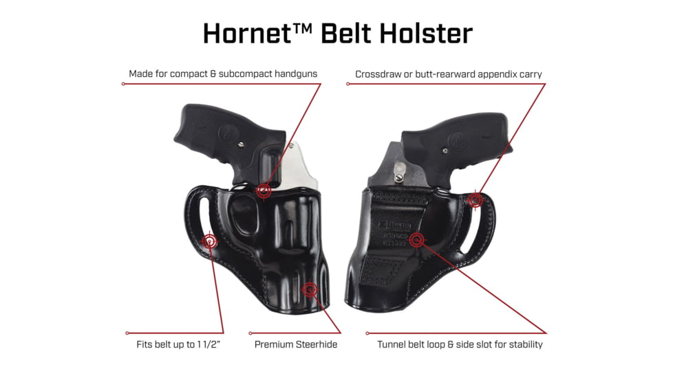 Galco Hornet Strongside/Crossdraw Belt Holster, Glock 48 No Rail, Glock 48 Mos No Red Dot, Glock 48 Mos W/Red Dot, Glock 48 W/Wo Red Dot No Rail, Smith &amp; Wesson Equalizer, Right Hand, Black, HT834RB