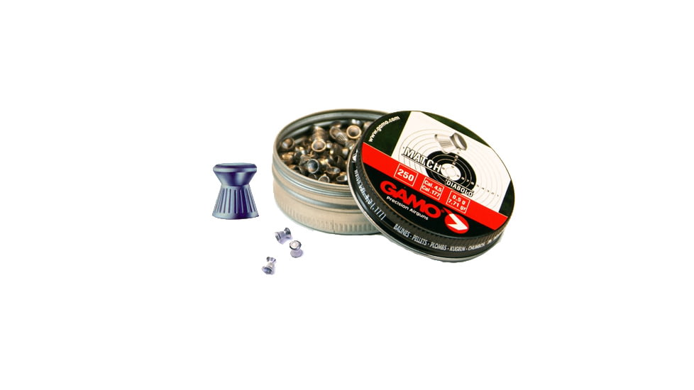Gamo Match .177 Caliber 7.6 grain Lead Flat Nose Pellets, 250 Rounds, 6320024BT54
