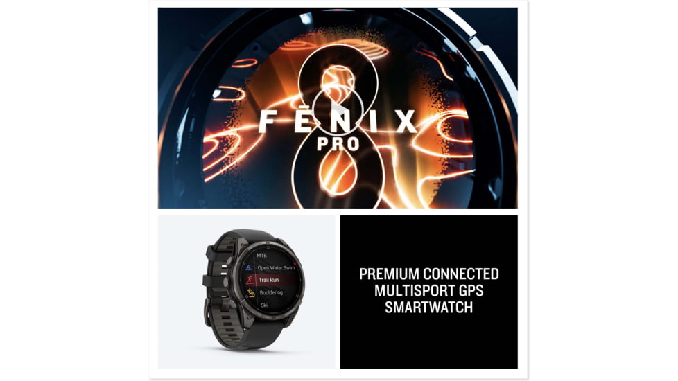 Garmin Fenix 8 Pro Unisex Watches, 47mm Case Diameter, Titanium Bezel, Black/Pebble Gray Silicone Band, 010-03198-00