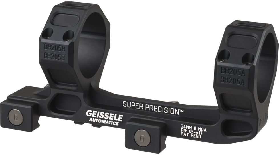 Geissele AR-15/M4 Super Precision Scope Mount, 34 mm Tube, 0 MOA, Standard, Type 3 Anodized, Black, 05-417B
