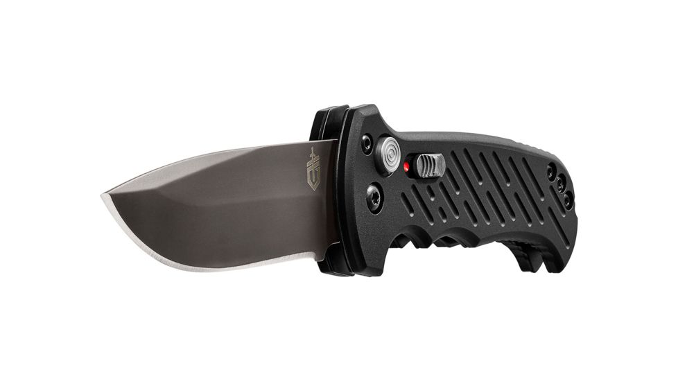 Gerber 06 Auto Automatic Folding Knife, 8.5 in Overall, 3.8 in S30V Plain Drop Point Black Oxide Blade, Anodized 6061-T6 Machined Aluminum Black Handle, 30-001295
