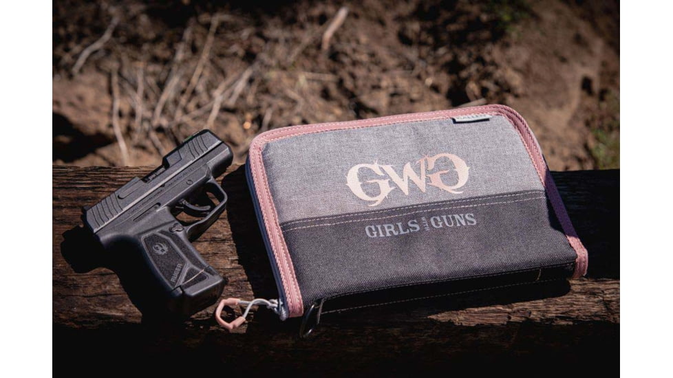Allen Girls With Guns Handgun Cases, 9 in Long, Full-Size, Lockable Keyring, Ultra-Soft Lining, Foam Padding, Gray w/Rose Gold Accents, 9072