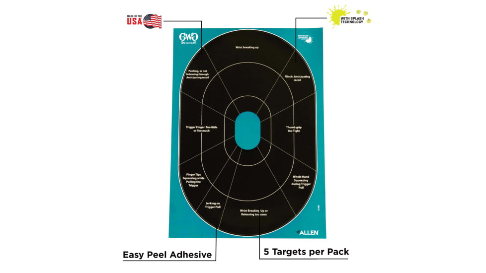 Girls With Guns Gwg Splash Self-Adhesive Oval Handgun Trainer Paper Target, Teal/Black, 12X18, 15283