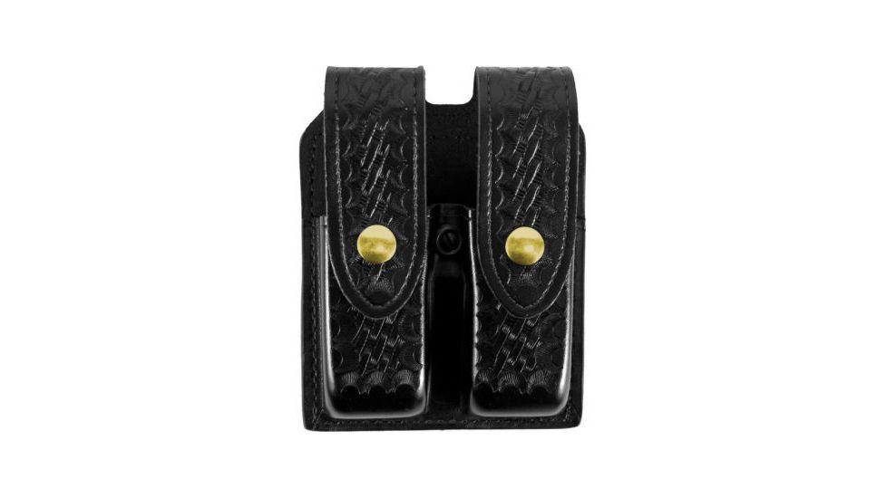 Gould &amp; Goodrich Double Magazine Case w/Snap Closure, Basket Brass Snap - Glock 17/19, Black Weave, B627-7WBR