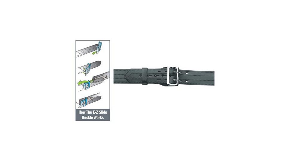 Gould &amp; Goodrich E-Z Slide Duty Belt, 4 Row Stitched, 40, Nickel, Hi-Gloss, H49-40C4R