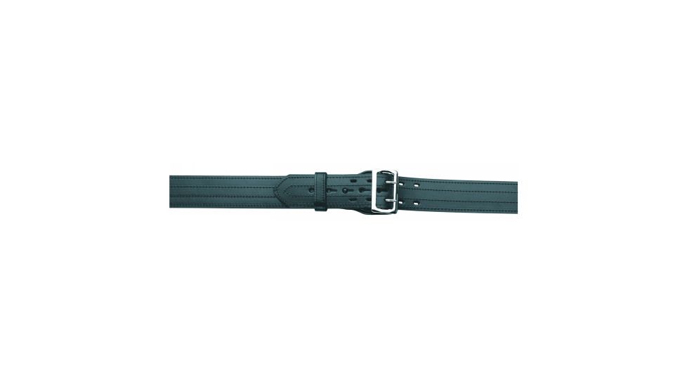 Gould &amp; Goodrich Leather Lined Duty Belt, 4 Row Stitched, 56, Brass Buckle, Black, B59-56FL4RBR