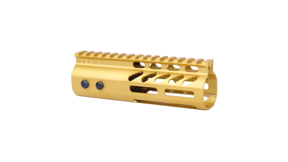 Guntec USA 6 Ultra Lightweight Thin M-LOK Free Floating Handguard w/ Monolithic Top Rail, Anodized Gold, GT-6MLK-GOLD