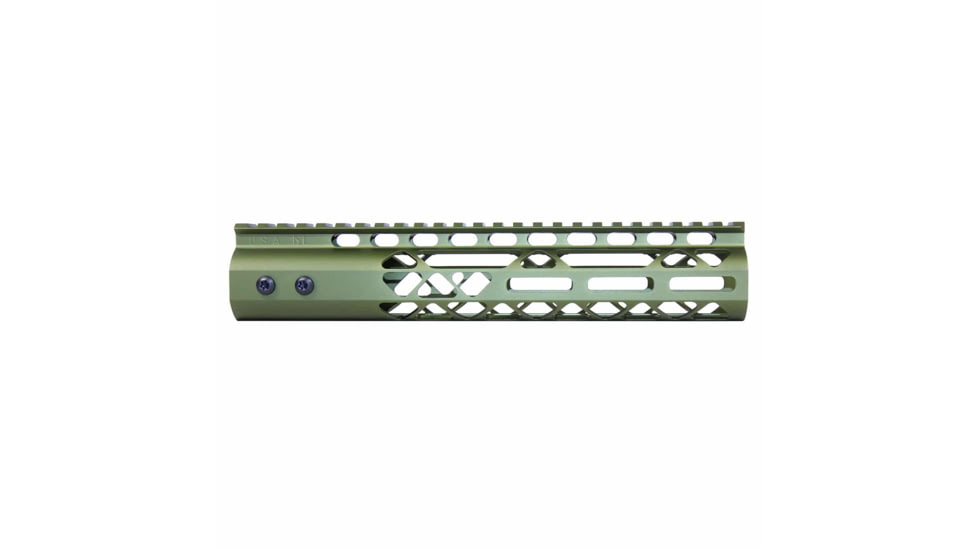 Guntec USA Air Lite M-LOK Free Floating Handguard w/Monolithic Top Rail, 10in, Green, GT-10MLK-AL-GREEN