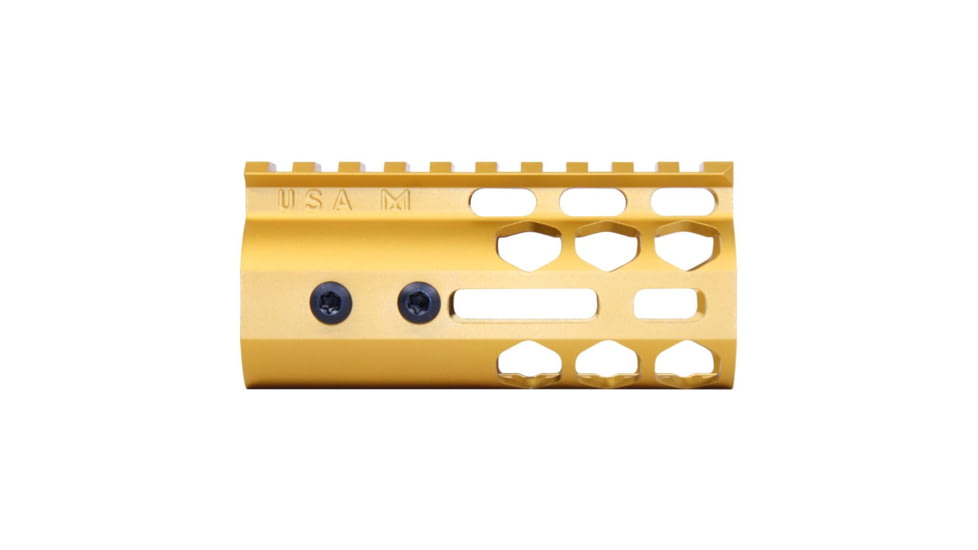 Guntec USA Air Lite Series Honeycomb M-LOK Free Floating Handguard w/ Monolithic Top Rail, 4in, Anodized Gold, GT-4HC-AL-MLK-GOLD