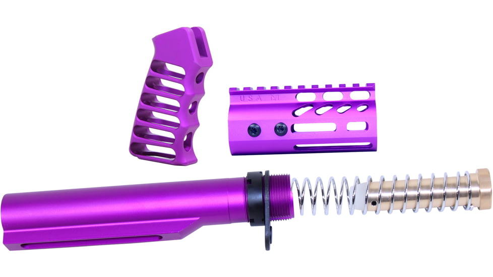 Guntec USA AR-15 4in Pistol Brace Build Kit With Milspec Buffer Tube, Anodized Purple, ULTRA-BBK4-PURPLE