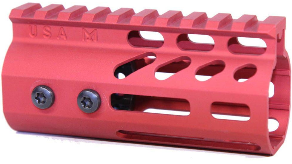 Guntec USA AR-15 4in Ultra Lightweight Thin M-LOK Free Floating Handguard w/ Monolithic Top Rail, Anodized Red, GT-4MLK-RED