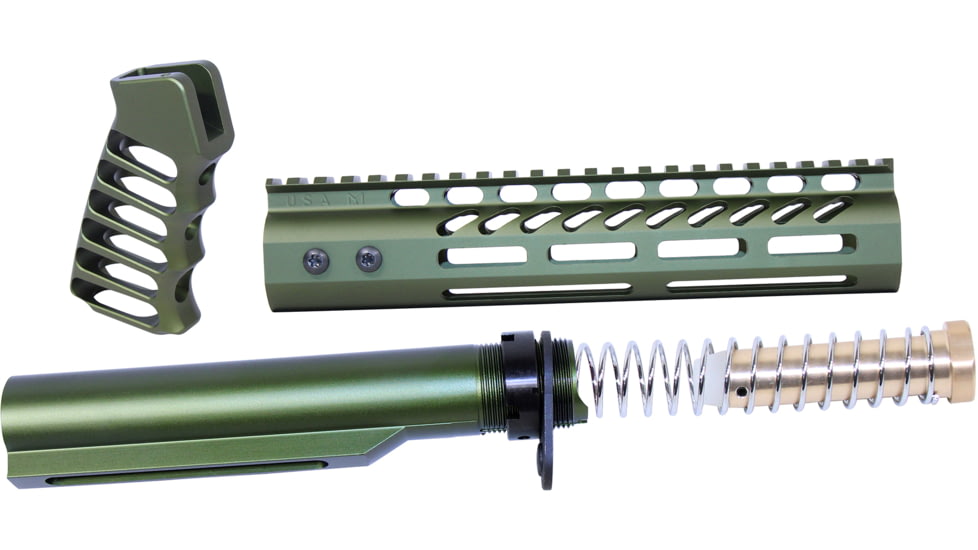 Guntec USA AR-15 9in Pistol Brace Build Kit With Milspec Buffer Tube, Anodized Green, ULTRA-BBK9-GREEN