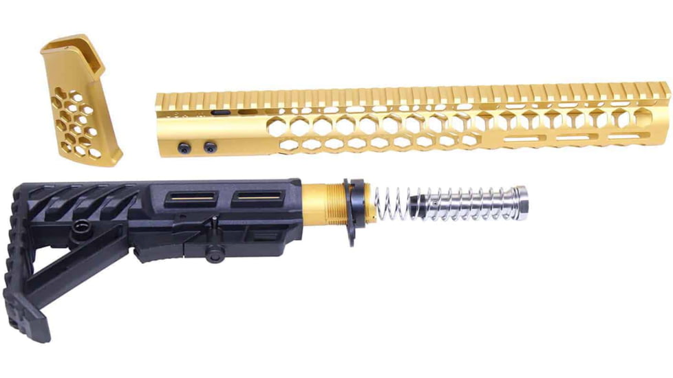 Guntec USA AR-15 Honeycomb Series Complete Furniture Set, Gen 2, Anodized Gold, HC-SET-G2-GOLD