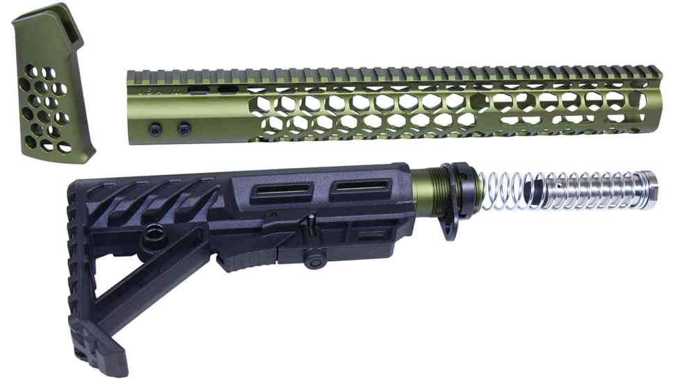 Guntec USA AR-15 Honeycomb Series Complete Furniture Set, Gen 2, Anodized Green, HC-SET-G2-GREEN