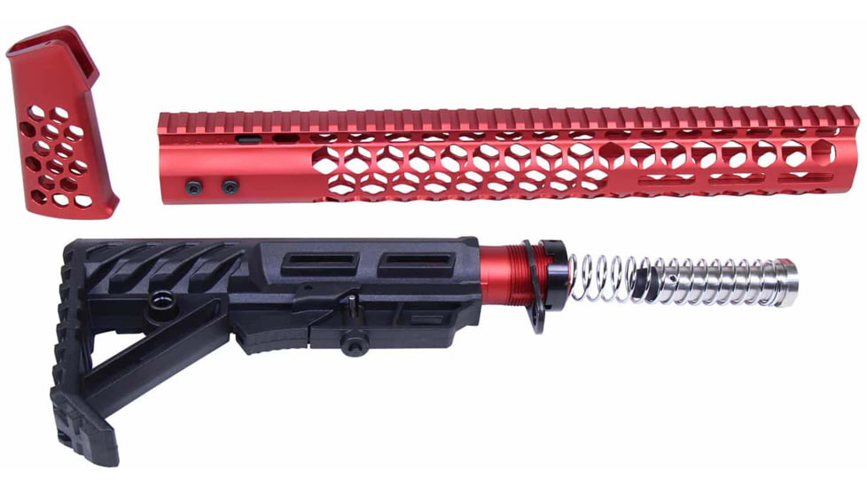 Guntec USA AR-15 Honeycomb Series Complete Furniture Set, Gen 2, Anodized Red, HC-SET-G2-RED