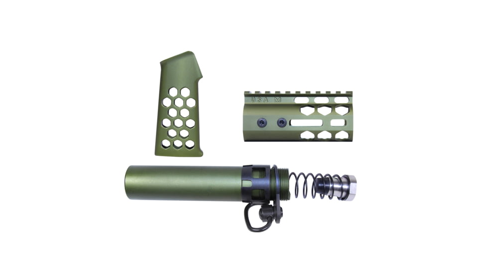 Guntec USA AR-15 Micro Honeycomb Pistol Furniture Set, Anodized Green, MICRO-HCP-SET-GREEN