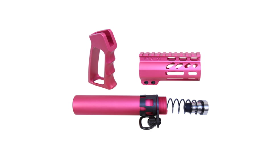 Guntec USA AR-15 Micro Pistol Furniture Set, Anodized Rose, MICRO-P-SET-ROSE