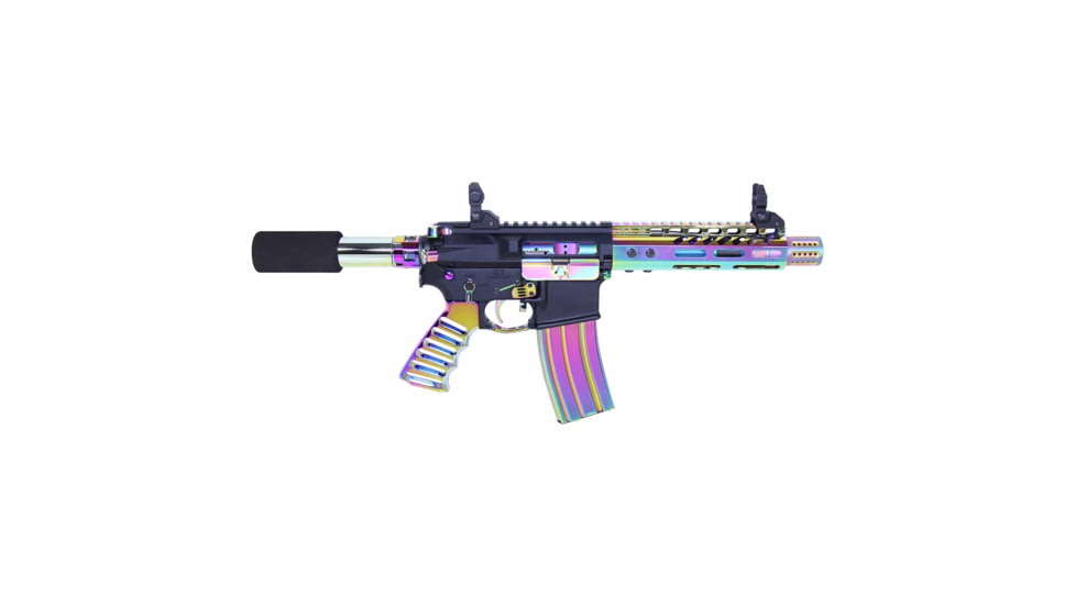 Guntec USA AR-15 Ultra Lightweight Thin M-LOK Free Floating Handguard w/ Monolithic Top Rail, 7in, Rainbow PVD, GT-7MLK-RPVD