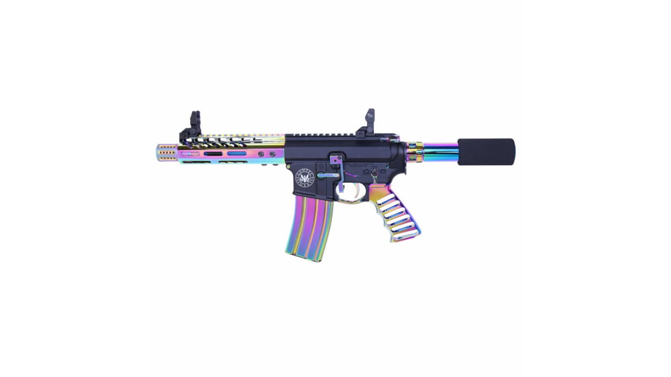 Guntec USA AR-15 Ultra Lightweight Thin M-LOK Free Floating Handguard w/ Monolithic Top Rail, 7in, Rainbow PVD, GT-7MLK-RPVD