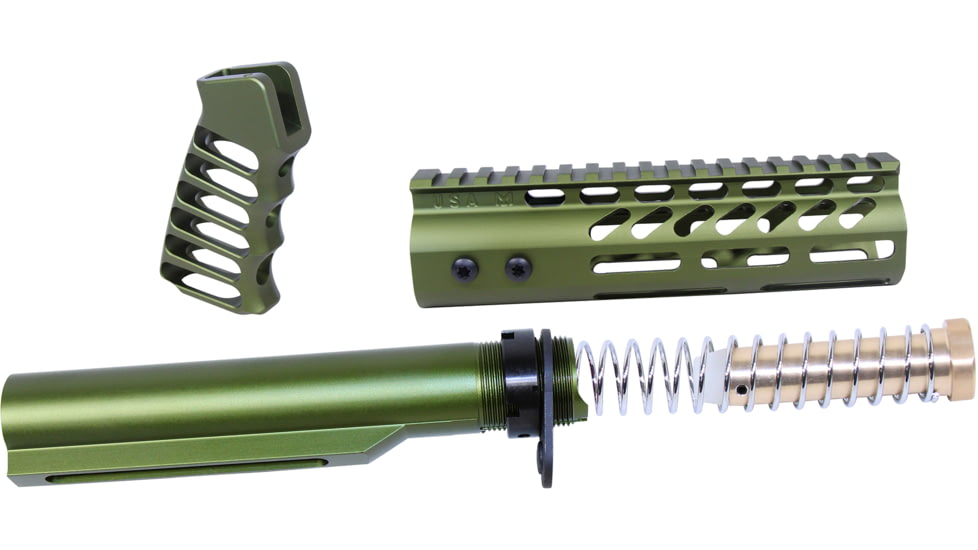 Guntec USA AR-15 Pistol Furniture Set With Miltube, Anodized Green, AR-PISTOL-SET-MIL-GREEN