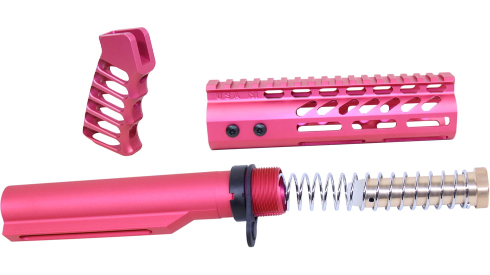 Guntec USA AR-15 Pistol Furniture Set With Miltube, Anodized Rose, AR-PISTOL-SET-MIL-ROSE