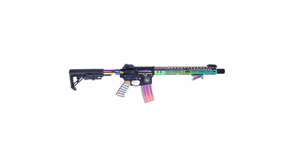 Guntec USA AR-15 Ultra Lightweight Thin M-LOK Free Floating Handguard w/ Monolithic Top Rail, 15in, Rainbow PVD, GT-15MLK-RPVD