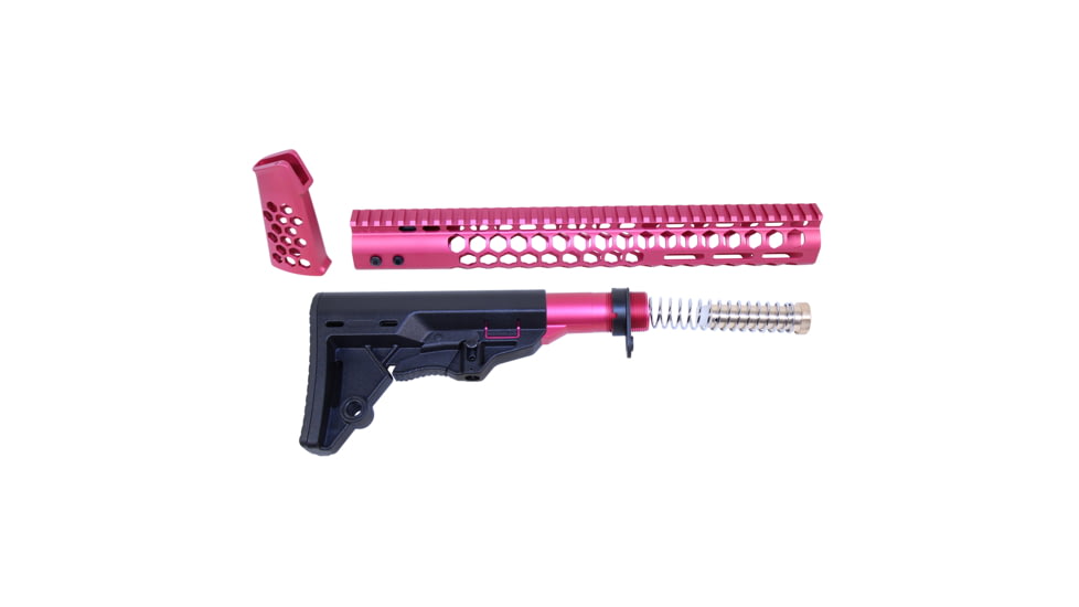 Guntec USA Gen 2 AR-15 Honeycombin Series Complete Furniture Set, Anodized Rose, HC-SET-G2-ROSE