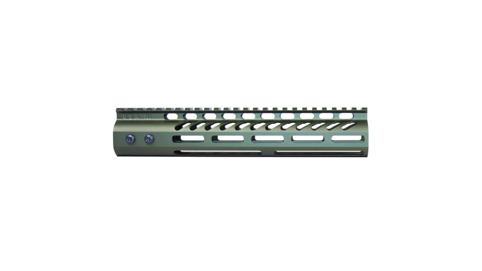 Guntec USA Ultra Lightweight Thin M-LOK System Free Floating Handguard w/Monolithic Top Rail, 10in, Green, GT-10MLK-GREEN