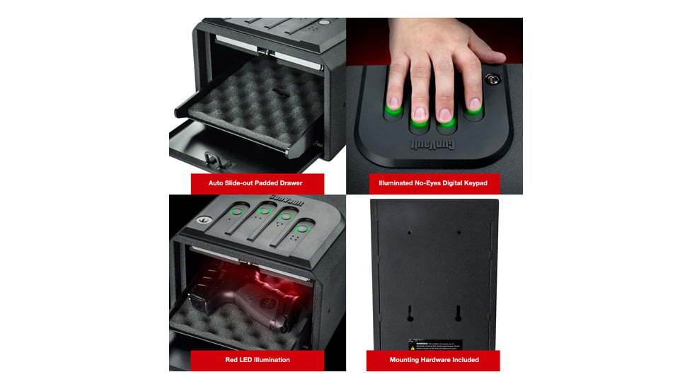 Gunvault GV105019 MiniVault Gun Safe, Illuminated Keypad, Manual Key, GV1050-19