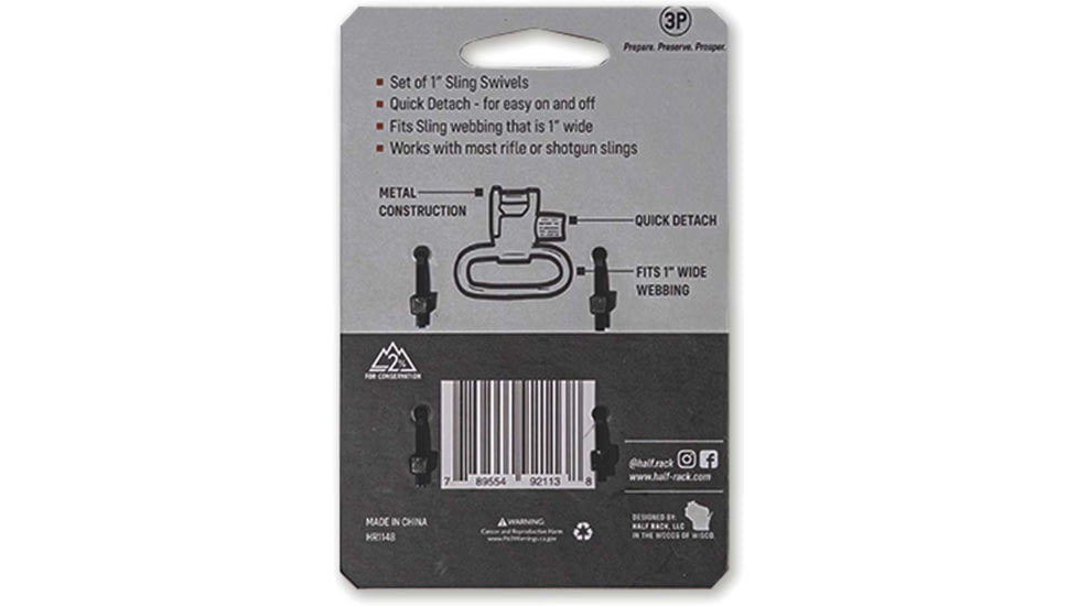 HALF RACK Sling Swivel Set, 2 Psc, 1 in, Black, Small, HR1148