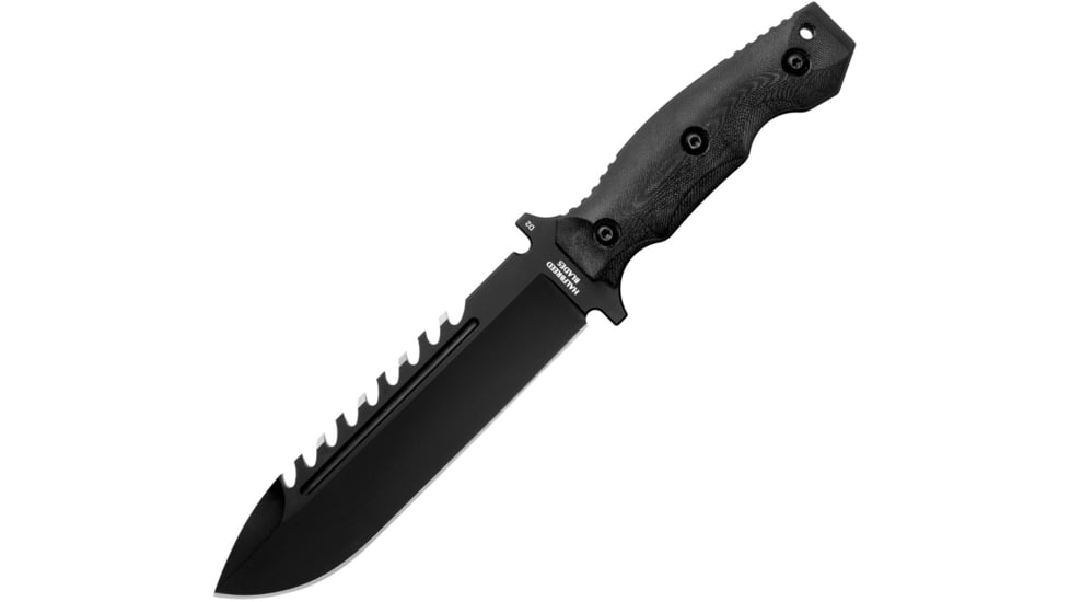 Halfbreed Blades Large Survival Knife Black, 6.88 black Teflon coated sawback K110 tool steel , Black G10 handle, LSK-01 BLK