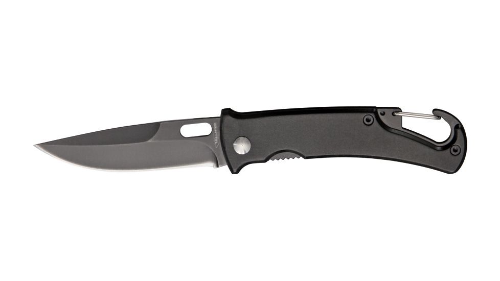 Hallmark Backpacker Folding Knife, 2.75in, Black Stainless Blade w/ Thumb Hole Pull, Smooth Black Aluminum Handle HM0016