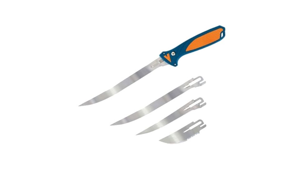 Havalon Talon Fish Interchangeable Fixed Blade Knife Set, 4 Blades, Roll-Pack, Clam Pack, Blue/Orange, XTC-TF