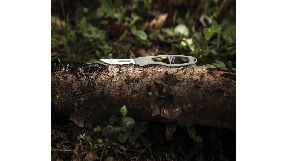 Havalon Piranta Echo Fixed Blade Knife, 8.88in Overall, 2.75in Stainless Blade, Skeletonized Stainless Handle, XTC-ECHO