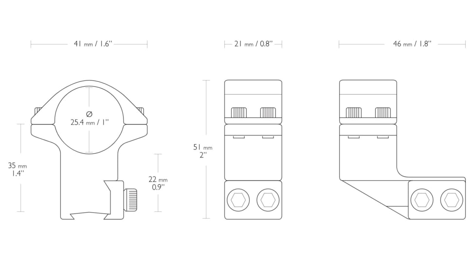 Hawke Sport Optics Dovetail 1in High 1in Extension Rings - 2-Pieces, Black, 22120