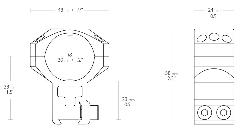 Hawke Sport Optics Dovetail Tactical Rings - 2-Pieces, 30mm, Extra High, Black, 24108