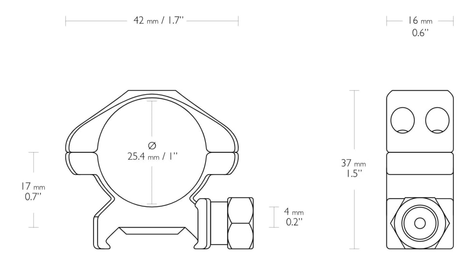 Hawke Sport Optics Precision Steel 1in Rings Weaver w/ Nut - 2-Pieces, Low, Black, 23000