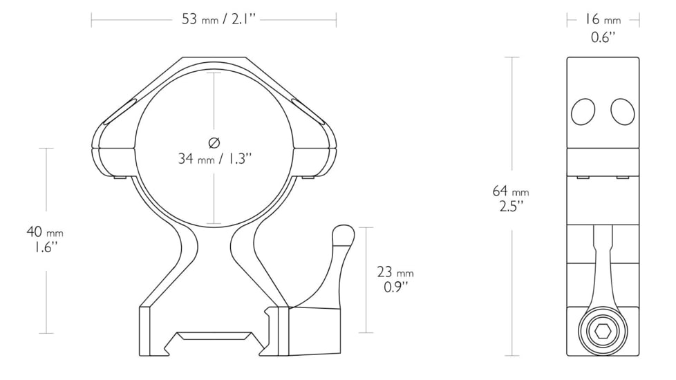 Hawke Sport Optics Precision Steel 34mm Rings Weaver w/ Lever - 2-Pieces, High, Black, 23032