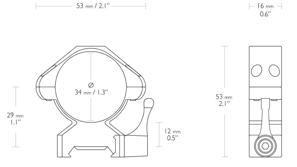 Hawke Sport Optics Precision Steel 34mm Rings Weaver w/ Lever - 2-Pieces, Low, Black, 23030