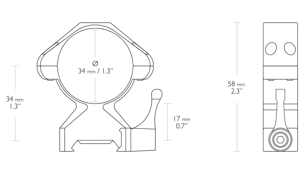 Hawke Sport Optics Precision Steel 34mm Rings Weaver w/ Lever - 2-Pieces, Medium, Black, 23031